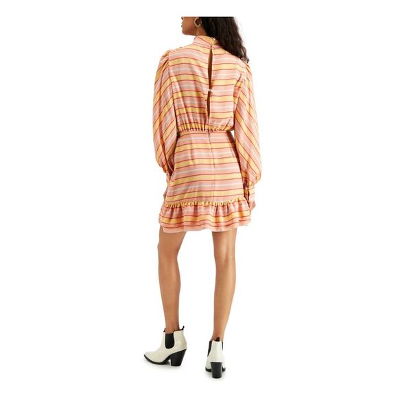 LE RUMI Womens Coral Two Keyholes In Back Cuffed Sleeve Short Peplum Dress M - Picture 2 of 4